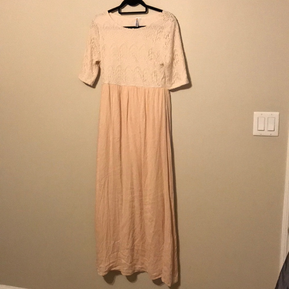 Light pink and cream lace maxi dress
